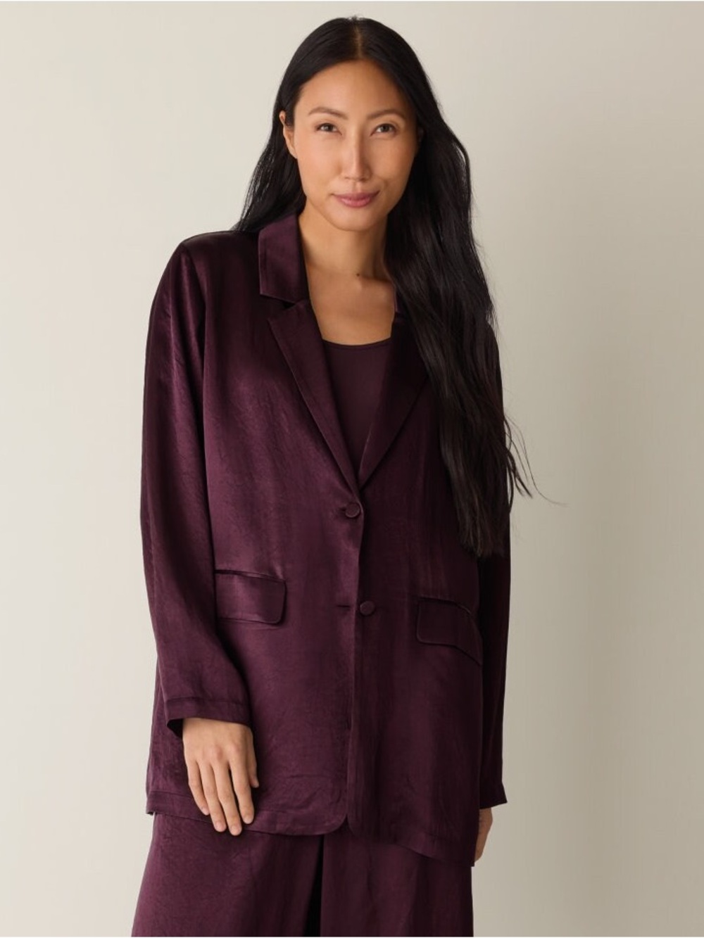 NWT Eileen Fisher Textured Satin Long Blazer